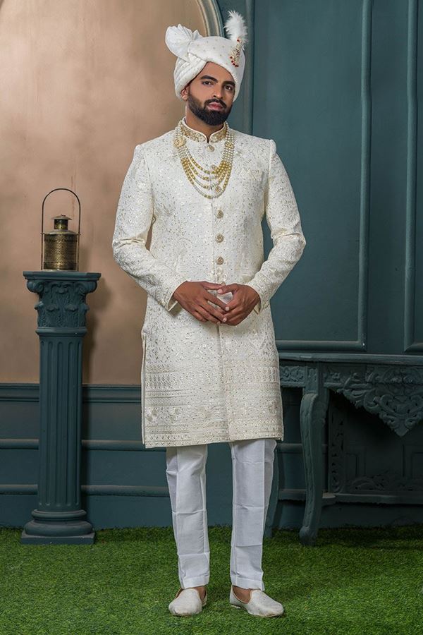 Picture of Splendid Cream Designer Sherwani for Wedding
