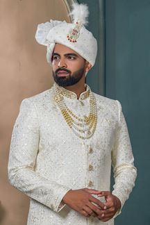 Picture of Splendid Cream Designer Sherwani for Wedding