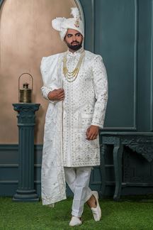 Picture of Royal Off-White Designer Sherwani for Wedding