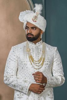Picture of Royal Off-White Designer Sherwani for Wedding