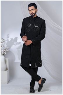 Picture of Spectacular Black Designer Jodhpuri Suit for Engagement and Reception