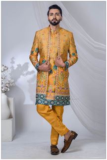 Picture of Appealing Yellow Designer Jodhpuri Suit for Haldi, Wedding, and Reception