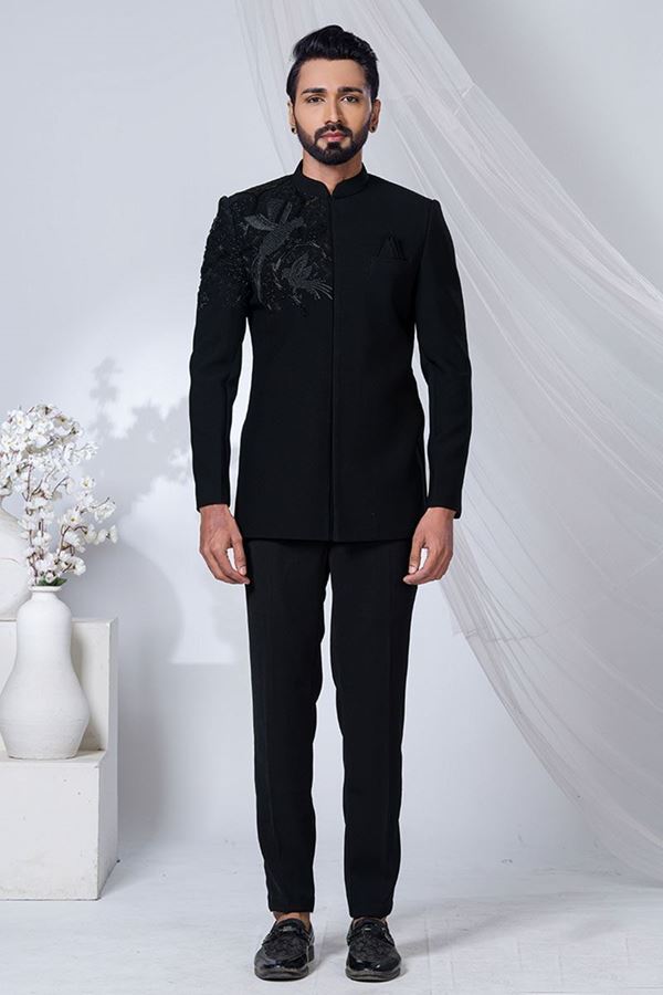 Picture of Marvelous Black Designer Jodhpuri Suit for Engagement, Wedding, and Reception