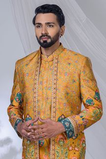 Picture of Appealing Yellow Designer Jodhpuri Suit for Haldi, Wedding, and Reception