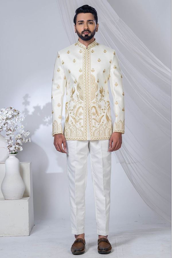Picture of  Classy Cream Designer Jodhpuri Suit for Engagement, Wedding, and Reception 