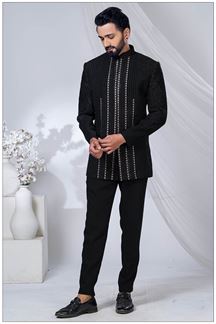 Picture of  Awesome Black Designer Jodhpuri Suit for Engagement, Wedding, and Reception
