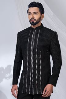Picture of  Awesome Black Designer Jodhpuri Suit for Engagement, Wedding, and Reception