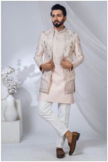 Picture of  Amazing Light Peach Designer Jodhpuri Suit for Engagement, Wedding, and Reception