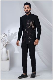 Picture of  Impressive Black Designer Jodhpuri Suit for Engagement and Reception