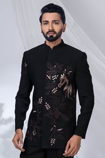 Picture of  Impressive Black Designer Jodhpuri Suit for Engagement and Reception