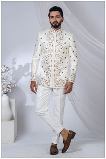 Picture of Charismatic Cream Designer Jodhpuri Suit for Engagement, Wedding, and Reception