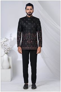 Picture of  Vibrant Black Designer Jodhpuri Suit for Engagement, Wedding, and Reception