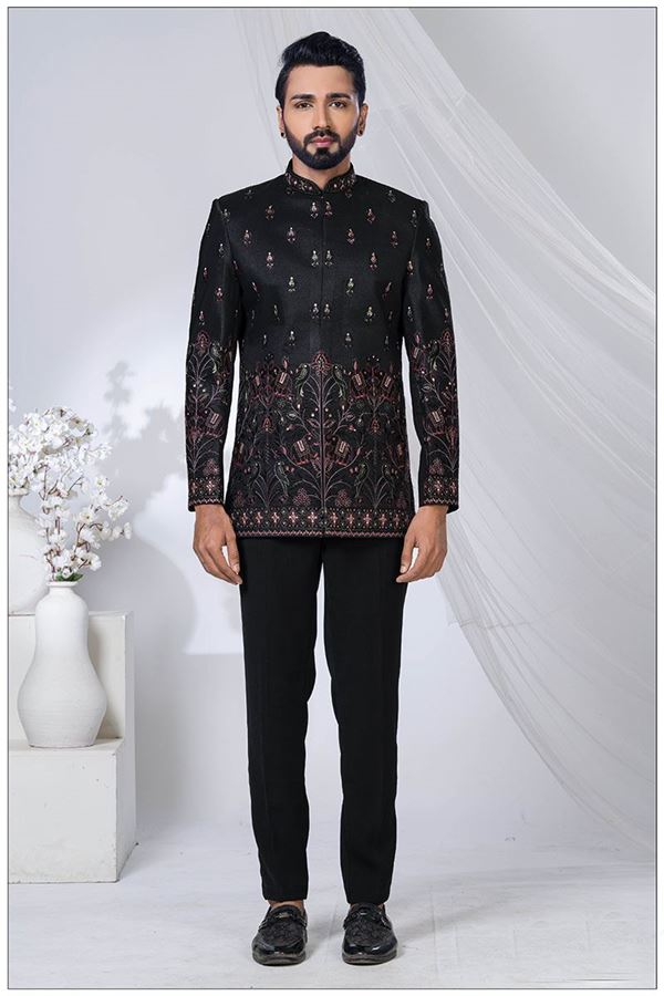 Picture of  Vibrant Black Designer Jodhpuri Suit for Engagement, Wedding, and Reception