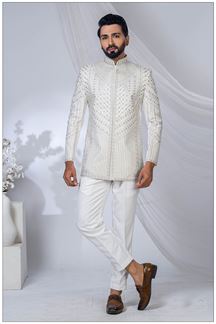 Picture of  Royal Off-White Designer Jodhpuri Suit for Engagement, Wedding, and Reception