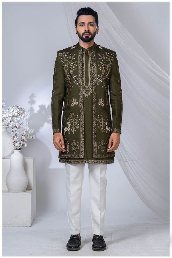 Picture of  Delightful Mehendi Designer Jodhpuri Suit for Engagement, Wedding, and Reception