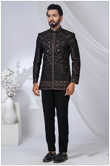 Picture of Stylish Black Designer Jodhpuri Suit for Engagement, Wedding, and Reception