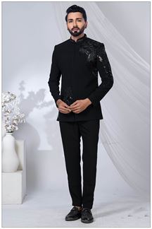 Picture of   Exquisite Black Designer Jodhpuri Suit for Engagement and Reception