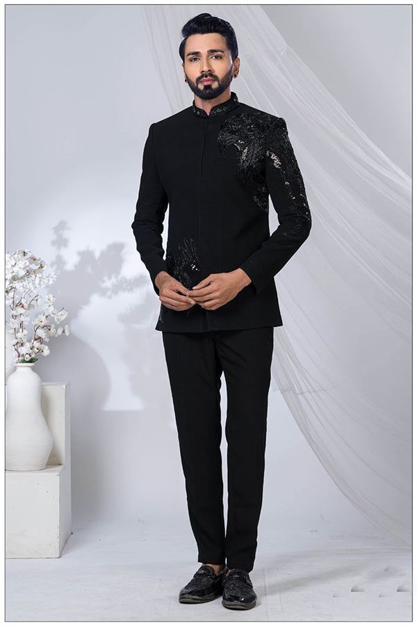 Picture of   Exquisite Black Designer Jodhpuri Suit for Engagement and Reception