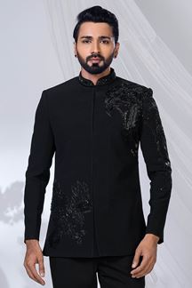 Picture of   Exquisite Black Designer Jodhpuri Suit for Engagement and Reception