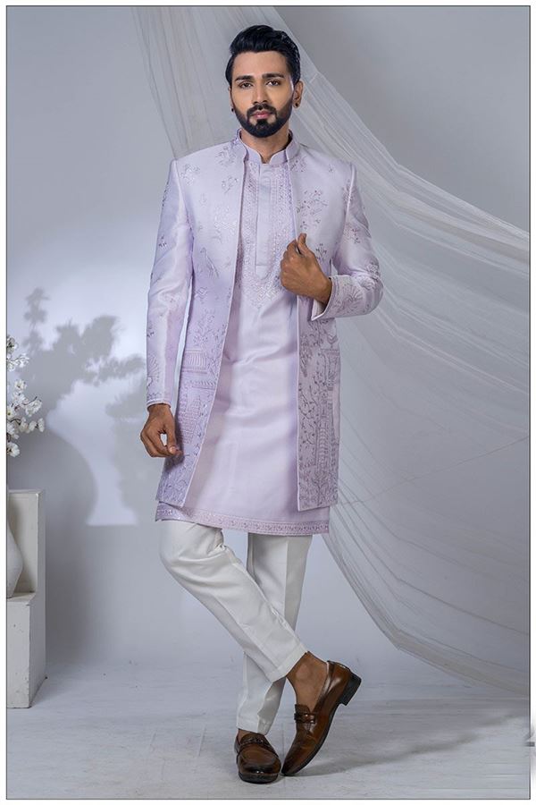 Picture of  Enticing Purple Designer Jodhpuri Suit for Engagement, Wedding, and Reception
