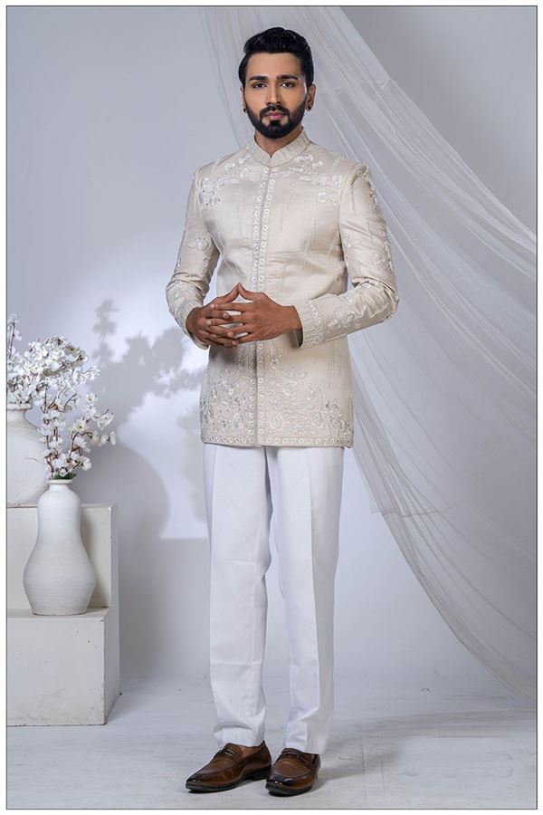 Picture of  Attractive Rose Gold Designer Jodhpuri Suit for Engagement and Reception