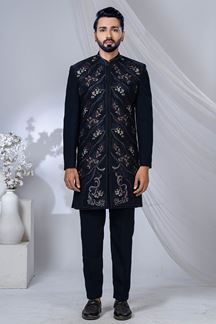 Picture of  Artistic Navy Blue Designer Jodhpuri Suit for Engagement, Wedding, and Reception