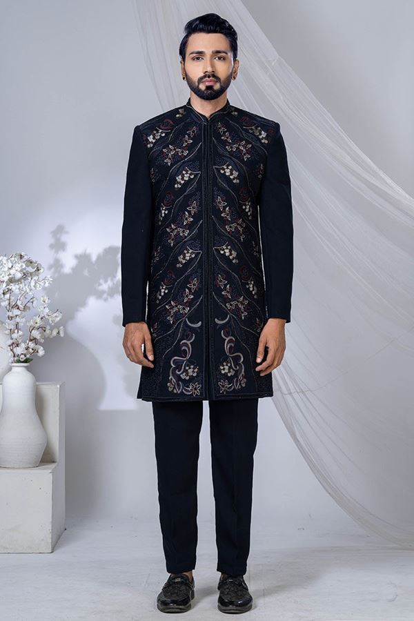 Picture of  Artistic Navy Blue Designer Jodhpuri Suit for Engagement, Wedding, and Reception