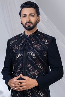 Picture of  Artistic Navy Blue Designer Jodhpuri Suit for Engagement, Wedding, and Reception
