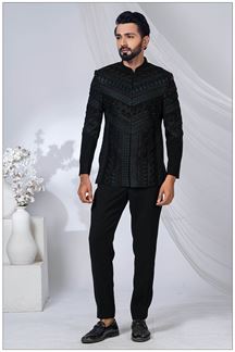 Picture of  Exuberant Black Designer Jodhpuri Suit for Engagement and Reception