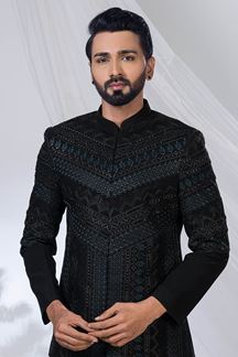 Picture of  Exuberant Black Designer Jodhpuri Suit for Engagement and Reception