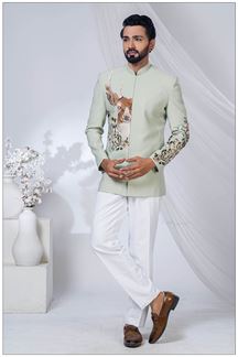 Picture of  Majestic Pista Designer Jodhpuri Suit for Engagement, Wedding, and Reception