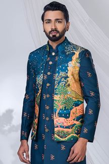 Picture of  Classy Blue Designer Jodhpuri Suit for Engagement, Wedding, and Reception