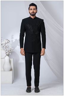 Picture of  Spectacular Jade Black Designer Jodhpuri Suit for Engagement, Wedding, and Reception