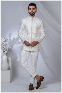 Picture of Elegant Off-White Designer Jodhpuri Suit for Engagement and Reception