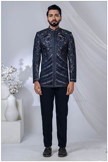 Picture of Fancy Blue Designer Jodhpuri Suit for Engagement, Wedding, and Reception