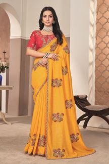 Picture of  Captivating Silk Designer Saree for Haldi, Wedding, and Reception