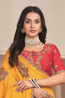 Picture of  Captivating Silk Designer Saree for Haldi, Wedding, and Reception
