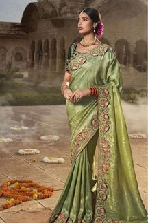 Picture of  Surreal Silk Designer Saree for Mehendi, Wedding and Reception