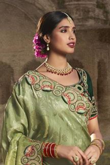 Picture of  Surreal Silk Designer Saree for Mehendi, Wedding and Reception