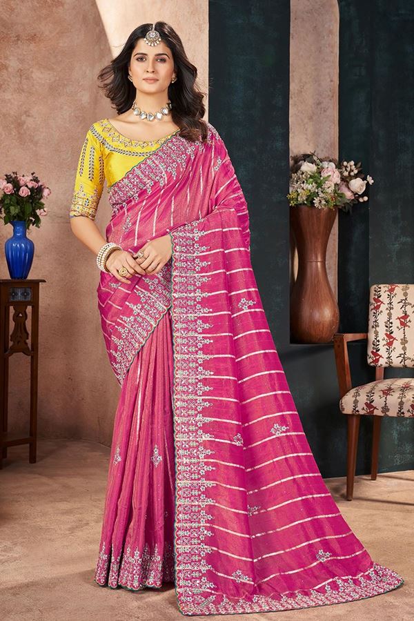 Picture of  Pretty Silk Designer Saree for Engagement, Wedding and Reception