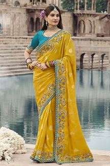 Picture of  Amazing Silk Designer Saree for Haldi, Wedding and Reception