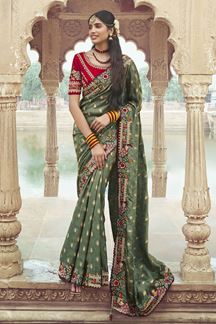 Picture of  Mesmerizing Silk Designer Saree for Mehendi, Wedding and Reception