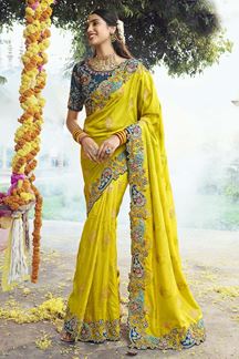 Picture of  Bollywood Silk Designer Saree for Haldi, Wedding and Reception