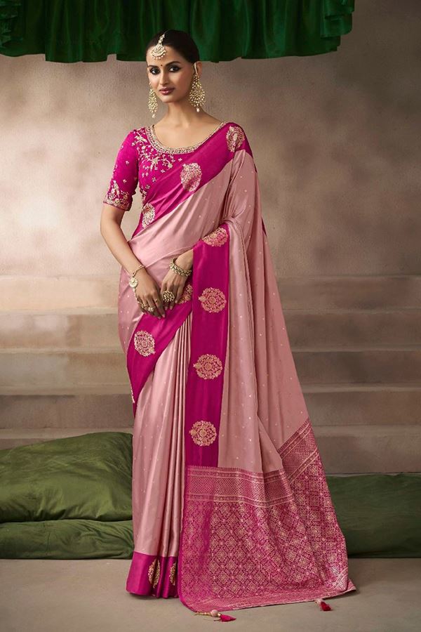 Picture of  Ethnic Pure Satin Silk Designer Saree for Engagement, Wedding, and Reception