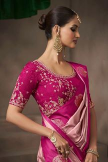 Picture of  Ethnic Pure Satin Silk Designer Saree for Engagement, Wedding, and Reception
