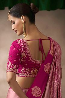 Picture of  Ethnic Pure Satin Silk Designer Saree for Engagement, Wedding, and Reception