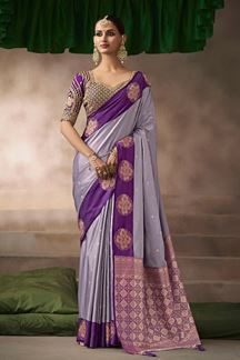 Picture of  Spectacular Pure Satin Silk Designer Saree for Engagement, Wedding, and Reception