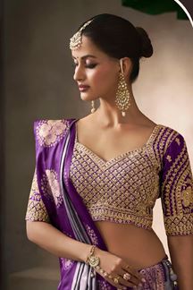 Picture of  Spectacular Pure Satin Silk Designer Saree for Engagement, Wedding, and Reception