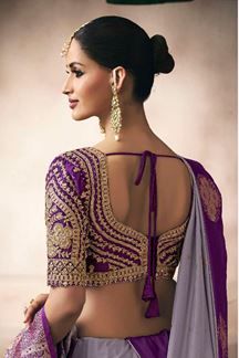 Picture of  Spectacular Pure Satin Silk Designer Saree for Engagement, Wedding, and Reception