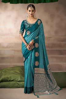 Picture of  Royal Pure Satin Silk Designer Saree for Engagement, Wedding, and Reception